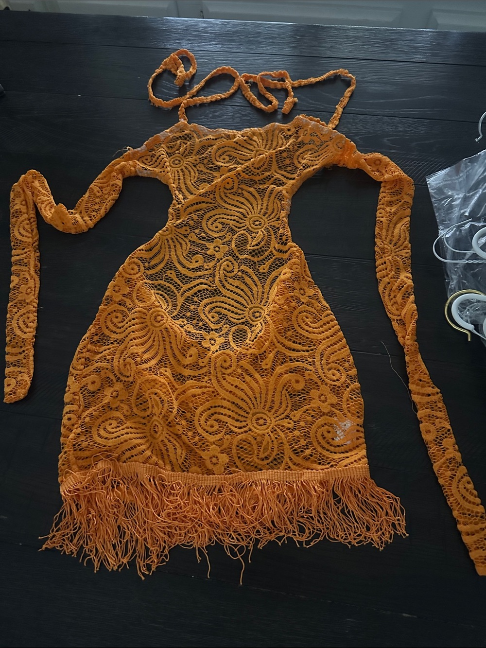 Crochet Fringe Mini Dress in Orange